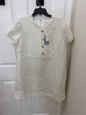 Sail to Sable Cream Textured Dress with Gold Buttons